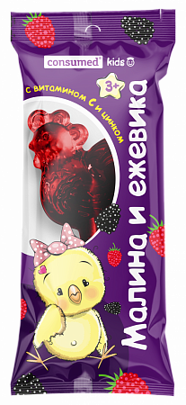 Леденцовая карамель - петушок с цинком и витамином С со вкусом малины и ежевики, 17 г
